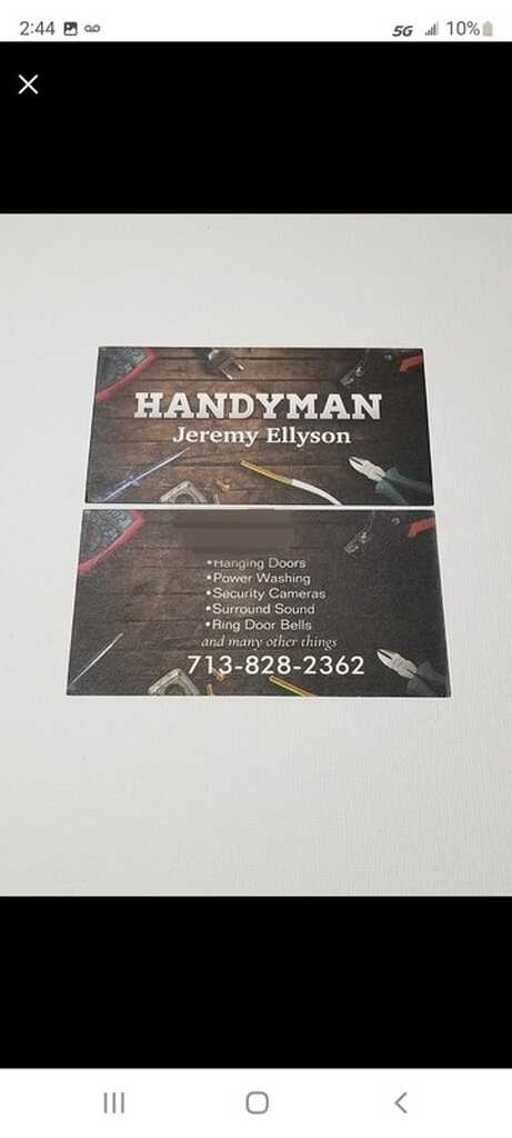 Jeremy Ellyson's existing HANDYMAN business card, displayed with a CSS crop